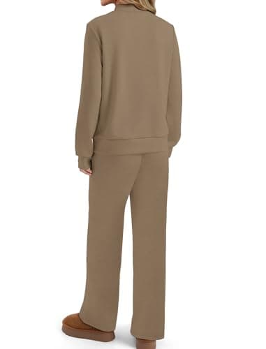 Sampeel Lounge Sets for Women Two Piece Outfits Casual 2 Piece Sweatsuits Tracksuit Set Womens Fall Fashion 2025 Sweatpants Winter Clothing Mock Neck Sweat Set Loungewear Matching Sets Light Taupe XL - Image 5