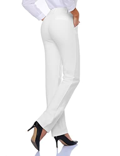 Tapata Women's 26''/28''/30''/32''/34'' Stretchy Straight Dress Pants with Pockets Tall, Petite, Regular for Office Work Business 28", White, S - Image 2