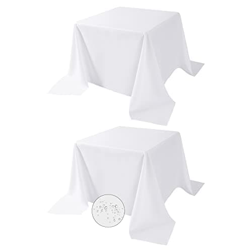 Fokitut 2 Pack Waterproof Square Tablecloth, 90x90 Inch, Stain Resistant and Wrinkle Polyester Table Cloth, Fabric Table Cover for Kitchen Dining, Wedding, Party, Holiday Dinner-White - Image 1