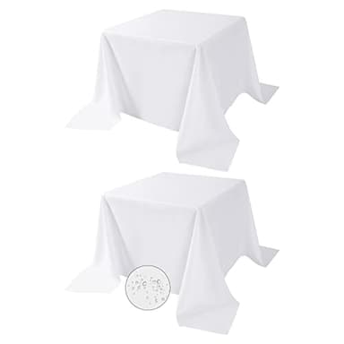 Fokitut 2 Pack Waterproof Square Tablecloth, 90x90 Inch, Stain Resistant and Wrinkle Polyester Table Cloth, Fabric Table Cover for Kitchen Dining, Wedding, Party, Holiday Dinner-White - Image 1