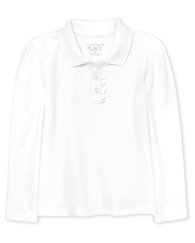 The Children's Place Baby Girls and Toddler Girls Long Sleeve Ruffle Pique Polo, White, 3T - Image 1