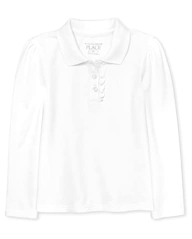 The Children's Place Baby Girls and Toddler Girls Long Sleeve Ruffle Pique Polo, White, 3T - Image 1