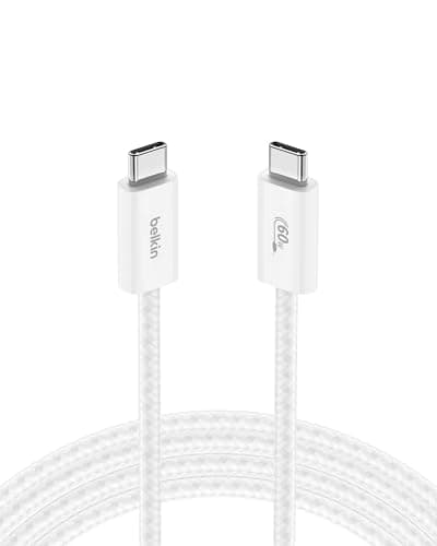 Belkin USB C to USB C Cable, 6.6ft, 60W - Type C Charger, iPhone Charger Cord, Soft, Braided, Flexible for iPhone 17, Galaxy S25, Pixel 10, Airpods, iPad Pro, Tablet & More, Travel Essentials - White - Image 1