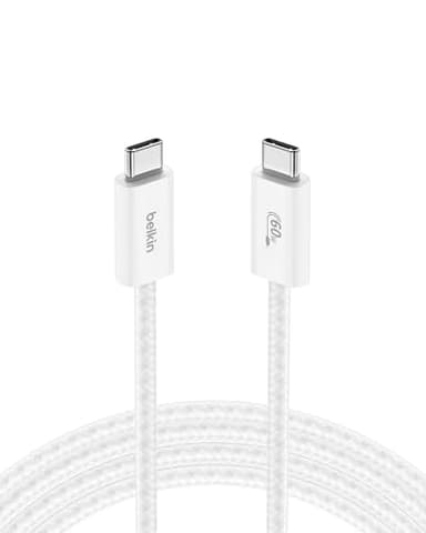 Belkin USB C to USB C Cable, 6.6ft, 60W - Type C Charger, iPhone Charger Cord, Soft, Braided, Flexible for iPhone 17, Galaxy S25, Pixel 10, Airpods, iPad Pro, Tablet & More, Travel Essentials - White - Image 1