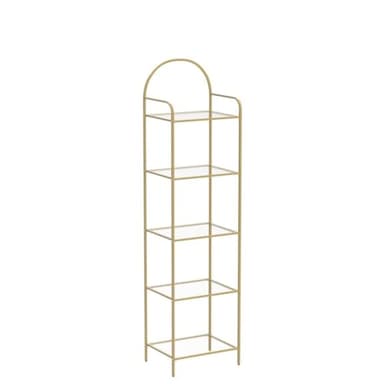 Hzuaneri Bookcase Bookshelf, Tempered Glass Bookshelves, Slim Shelving Unit for Bedroom, Bathroom, Home Office, Steel Frame, 5 Tier Gold BC05001G - Image 4