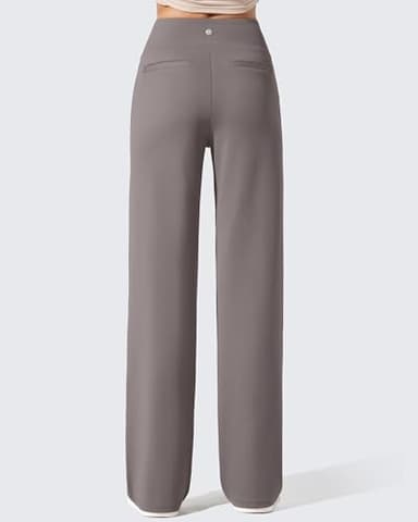 G4Free Fleece Lined Sweatpants for Women Wide Leg High Waisted Slacks with Pockets Thermal Winter Pants Office Casual Work (Taupe,XL,33") - Image 2