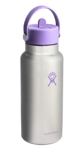 Hydro Flask Water Bottle - Insulated Stainless Steel - Wide Mouth Flex Straw Lid, Non Spill, Leakproof and Refillable in 32 Oz Stainless Steel Violet - Image 2