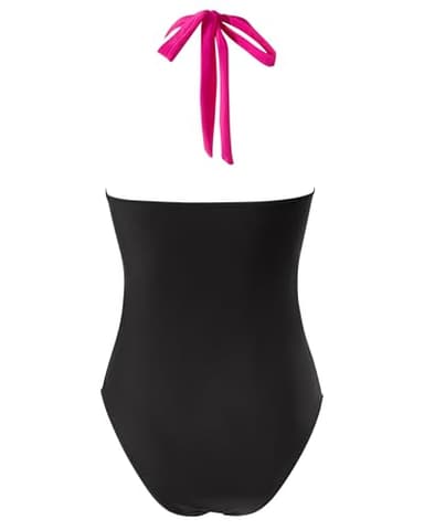SUUKSESS Women Sexy Tummy Control One Piece Swimsuits Halter Push Up Monokini Bathing Suits (Hot Pink Black, M) - Image 3