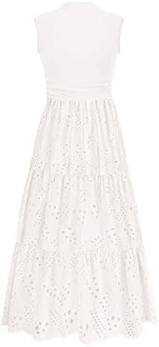 PRETTYGARDEN Summer Dresses for Women 2025 Casual Eyelet Sleeveless Wedding Guest Maxi Dress Tank Top Sundress with Pockets - Image 3