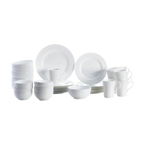Mikasa Delray 40-Piece White Dinnerware Set, Service for 8, Durable Porcelain Plates, Bowls, and Mugs, Dishwasher and Microwave Safe - Image 1