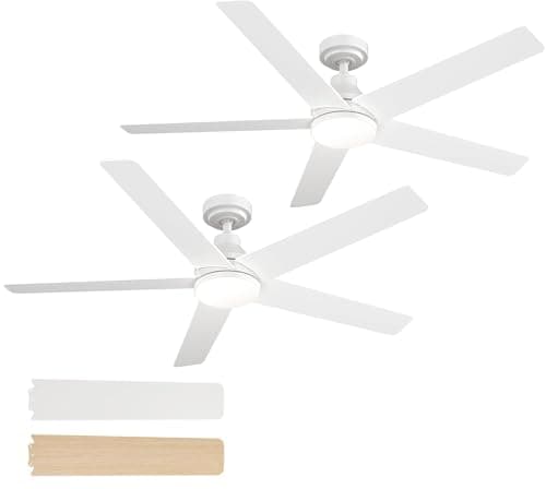 addlon 2 Pack Ceiling Fans with Lights, 52 inch White Ceiling Fan with Light and Remote Control, Reversible, 3CCT, Dimmable, Noiseless, Ceiling Fan for Bedroom, Farmhouse, Indoor/Outdoor Use - Image 1
