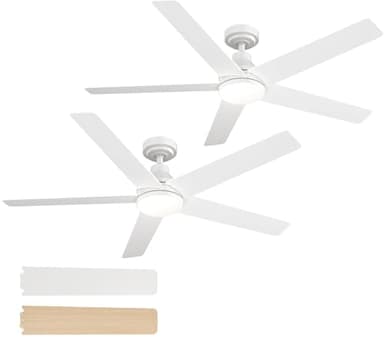 addlon 2 Pack Ceiling Fans with Lights, 52 inch White Ceiling Fan with Light and Remote Control, Reversible, 3CCT, Dimmable, Noiseless, Ceiling Fan for Bedroom, Farmhouse, Indoor/Outdoor Use - Image 1
