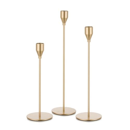Candeldo Gold Taper Candle Holders: Tall Candlestick Holder for Table Centerpiece Set of 3 Metal Candles Stick Holders Stand Wedding Decor - Image 1