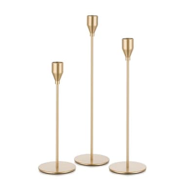 Candeldo Gold Taper Candle Holders: Tall Candlestick Holder for Table Centerpiece Set of 3 Metal Candles Stick Holders Stand Wedding Decor - Image 1