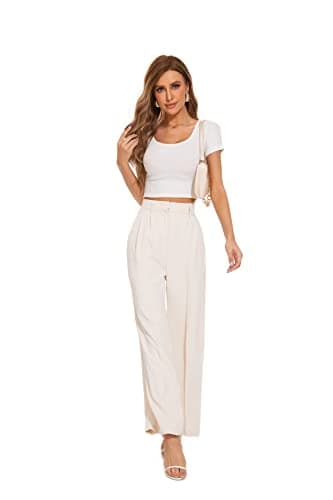 FUNYYZO Women's Wide Leg Pants High Elastic Waisted in The Back Business Work Trousers Long Straight Suit Pants Beige - Image 3