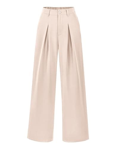 BTFBM Women High Waist Palazzo Pants Fall 2025 Casual Wide Leg Trousers Loose Work Office Business Suit Pant Pockets(Beige, Large) - Image 1