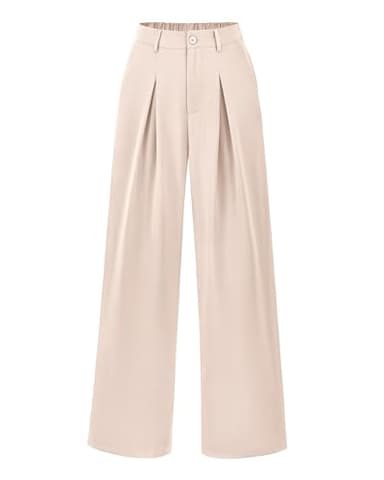 BTFBM Women High Waist Palazzo Pants Fall 2025 Casual Wide Leg Trousers Loose Work Office Business Suit Pant Pockets(Beige, Large) - Image 1