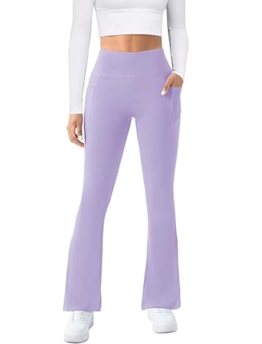 COPYLEAF Womens Yoga Pants with Pockets High Waisted Flare Leggings Bell Bottom Yoga Dress Pants Seamless Bootcut Pants(Purple XXL) - Image 2