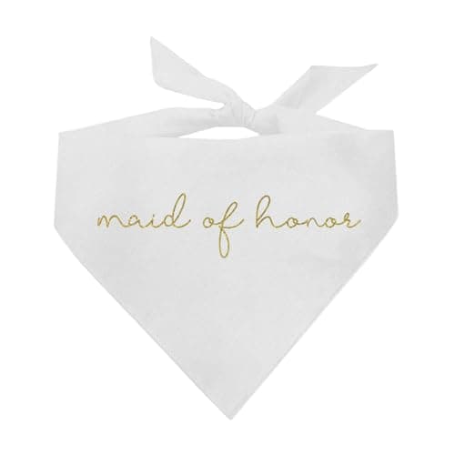 Maid of Honor Dog Bandana | 100% Cotton Triangle | Made in USA | Wedding Photo Prop | Bridal Shower | Engagement Announcement | White, One Size (546) - Image 1