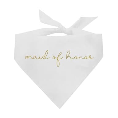 Maid of Honor Dog Bandana | 100% Cotton Triangle | Made in USA | Wedding Photo Prop | Bridal Shower | Engagement Announcement | White, One Size (546) - Image 1