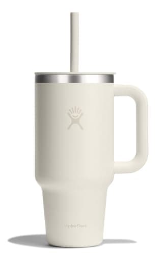 Hydro Flask Travel Tumbler with Handle, Lid and Straw - Insulated Stainless Steel in 32 Oz Ivory - Image 1