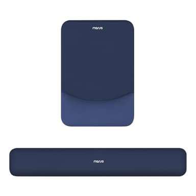 MOSISO Wrist Rest Support for Mouse Pad&Keyboard Set, Rectangular Ergonomic Mousepad Non-Slip Base Home/Office Pain Relief&Easy Typing Pad with Neoprene Cloth&Raised Curved Memory Foam, Navy Blue - Image 1