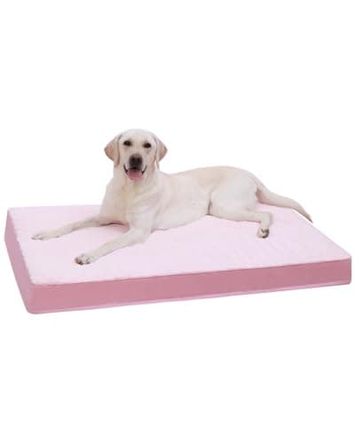 KSIIA Orthopedic Dog Bed - Waterproof & Washable with Removable Cover, Deluxe Plush Egg Crate Foam Design for Large Dogs, 35x22 Inch Pink Dog Crate Bed - Image 1