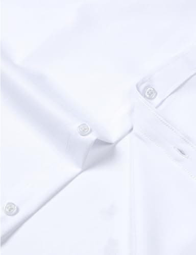 JEMITOP Men's Stretch Wrinkle Free Dress Shirts Formal Wedding Prom Long Sleeve Slim Fit Button Down Shirt Solid White XL - Image 5