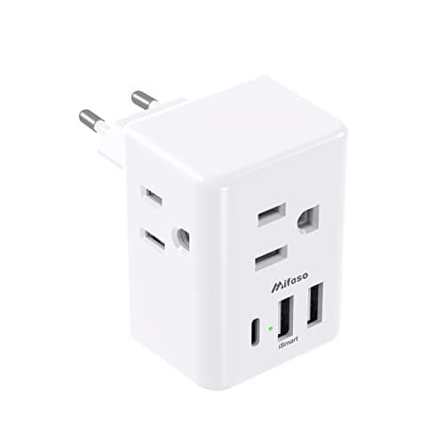 European Travel Plug Adapter with USB Charging Ports, Mifaso International Type C Power Adapter for US to Most of Europe EU Italy France Spain Germany Greece - Image 1