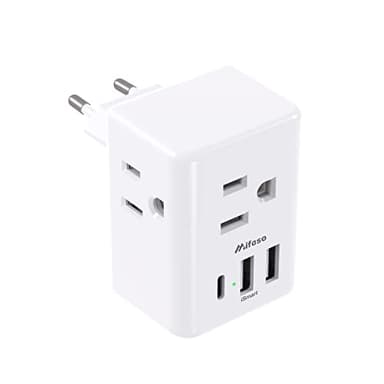 European Travel Plug Adapter with USB Charging Ports, Mifaso International Type C Power Adapter for US to Most of Europe EU Italy France Spain Germany Greece - Image 1