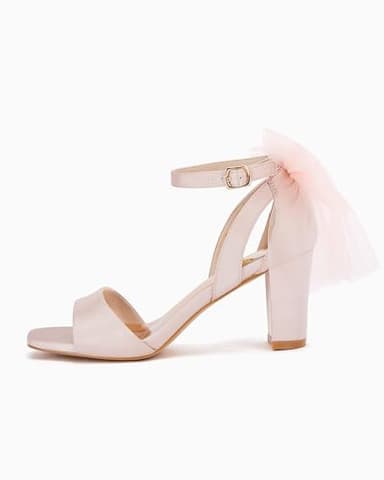 Coutgo Women's Bow Tie Heeled Sandals Chunky Heels One Strap Satin Ankle Buckle Dress Wedding Shoes, Pink, Size 6 - Image 5