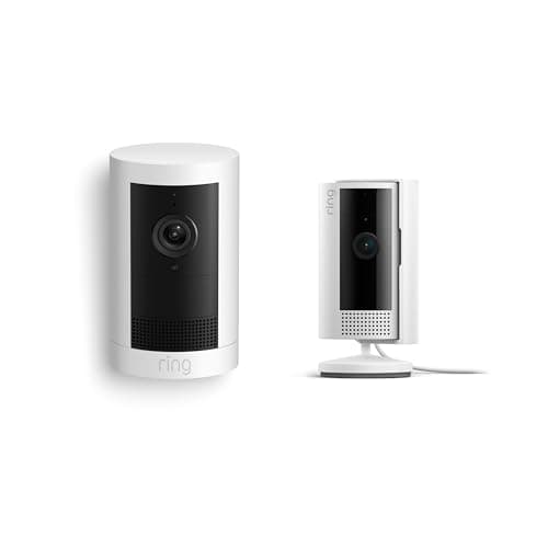 Ring Outdoor Cam Plus, Battery, White with Ring Indoor Cam (2nd Gen), White - Image 1