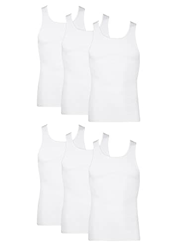 Hanes Men's Pack, Moisture-Wicking Ribbed, Lightweight Cotton Tank Undershirts, White , Large, 6 Count ( Pack of 1) - Image 1