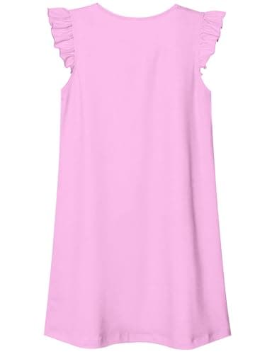 uideazone Unicorn Nightgowns for Girls Size 7-8 Pink Flutter Sleeve Nightdress Rainbow Cloud Princess Pajamas Dress M - Image 2