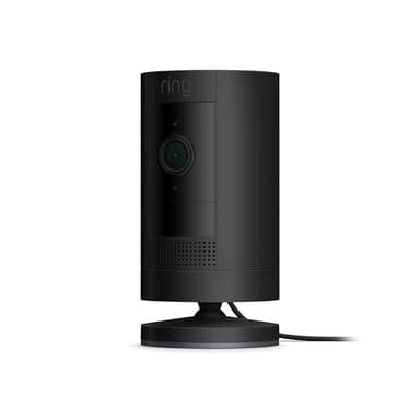 Like-New Ring Stick Up Cam Plug-In HD security camera with two-way talk, Works with Alexa - Black - Image 1
