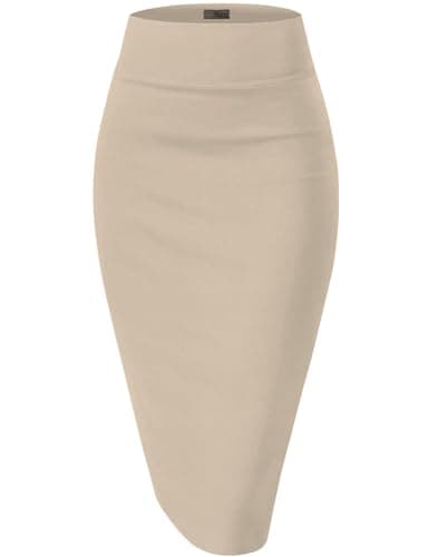 Hybrid & Company Women's Premium Nylon Ponte Stretch High Waist Pencil Suit Skirt Below Knee KSK45002 1073T Stone M - Image 1