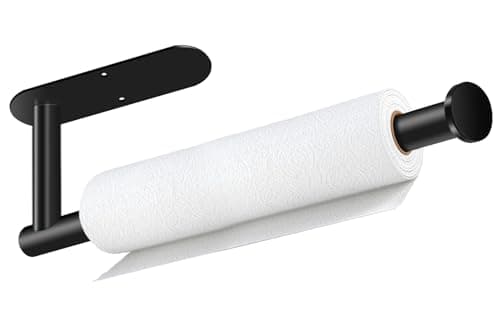 Paper Towel Holder, Self Adhesive or Drilling Paper Towel Holder Under Cabinet, Stainless Steel Black Paper Towel Holders Wall Mount for Kitchen, Bathroom, Sink, Pantry, Fridge - Image 1