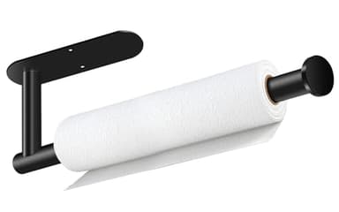 Paper Towel Holder, Self Adhesive or Drilling Paper Towel Holder Under Cabinet, Stainless Steel Black Paper Towel Holders Wall Mount for Kitchen, Bathroom, Sink, Pantry, Fridge - Image 1