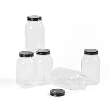 Naivees 32 OZ Storage Containers Clear Plastic Mason Jars with Screw On Lids, Plastic Empty Jars for Kitchen and Household,BPA Free, Food Safe (6 Pack-Black) - Image 7