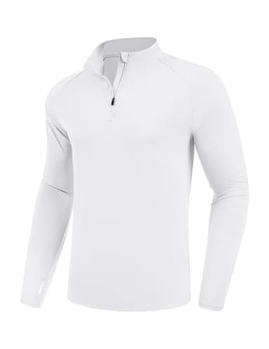 PINSPARK Quarter Zip Pullover Mens UV Protection Shirts Men Rash Guard Long Sleeve Workout Shirts Lightweight for Fishing Surfing White - Image 1