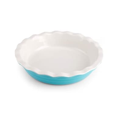 Farberware Bakers Advantage Durable Stoneware Ceramic Pie Dish, Ideal for Making Sweet and Savory Dishes, Heat Resistant, 10 Inch, Teal - Image 1