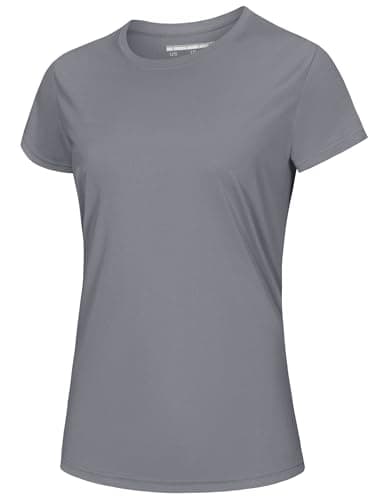 MAGCOMSEN Women Short Sleeve Rash Guard Shirts Athletic Workout Tops Quick Dry Hiking Shirts Women Tennis Activewear Tops Light Grey,XL - Image 1