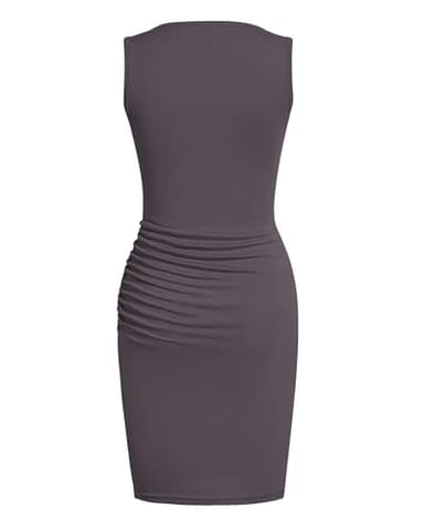 BTFBM Women Summer Dresses 2025 Sleeveless Tank Crew Neck Casual Ruched Bodycon Party Club Beach Short Mini Dress(Dark Grey, Medium) - Image 7