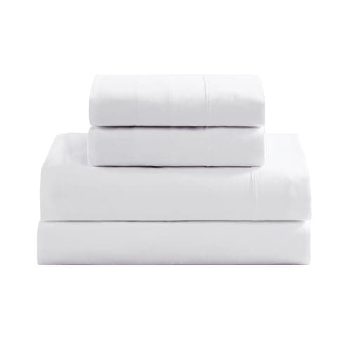 LANE LINEN 100% Organic Cotton Twin Sheets Set, 3Pc Twin Bed Sheets, Soft & Comfy Breathable Cotton Percale Sheets for Twin Size Bed, Dorm Room Essentials Low Pill Fade Resistant White Sheets - Image 1