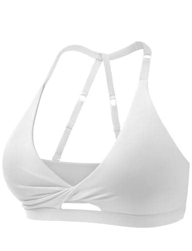 VOYJOY Workout Sports Bras for Women Padded Backless Strappy Fitness Wireless Gym Medium Impact Bra Yoga Crop Top White M - Image 1