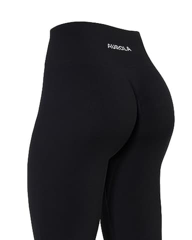 AUROLA Power Workout Leggings for Women Tummy Control Squat Proof Ribbed Thick Seamless Scrunch Active Pants,Black,M - Image 2