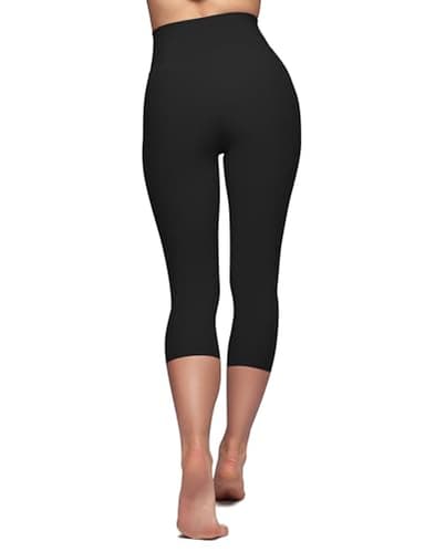 High Waisted Capri Leggings for Women - Tummy Control Soft Yoga Pants for Workout Running No See Through Plus Size Black - Image 3