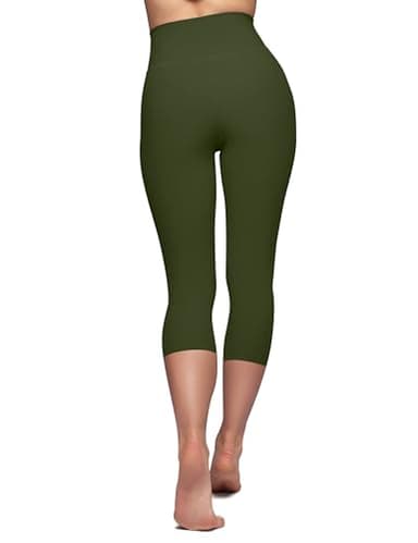 High Waisted Capri Leggings for Women - Tummy Control Soft Yoga Pants for Workout Running No See Through Plus Size Army Green - Image 3