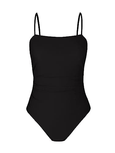 CUPSHE Women's One Piece Swimsuit Square Neck Cutout Back Tummy Control Adjustable Straps Striped Swimwear, L Black - Image 4