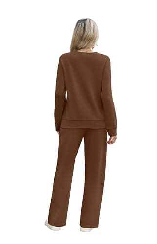 WIHOLL Womens Two Piece Lounge Set 2 Pc Fall Outfits Winter Long Sleeve Tracksuit Wide Leg Loungewear Women's Travel Track Suit Brown M - Image 5